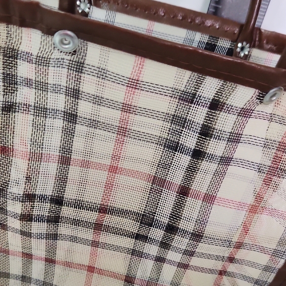 Plaid Mini Tote Bag with Brown Trim - Picture 3 of 3